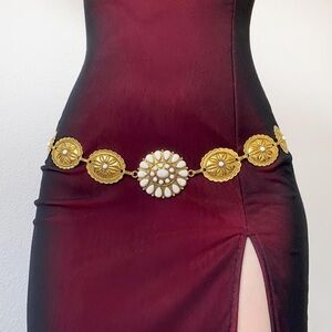 Gold bohemian floral retro western metal waist body chain belt